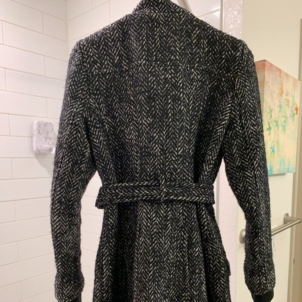 Express Long Black & White Tweed Coat - Picture 2 of 2